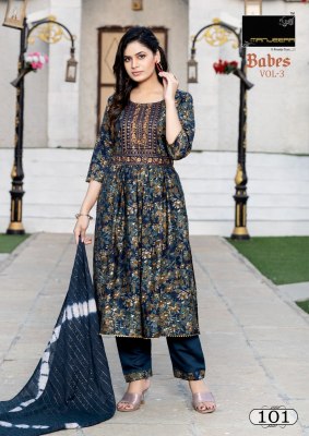 Manjeera by babes 3 modal printed readymade suit with belt catalogue at low rate readymade suit catalogs