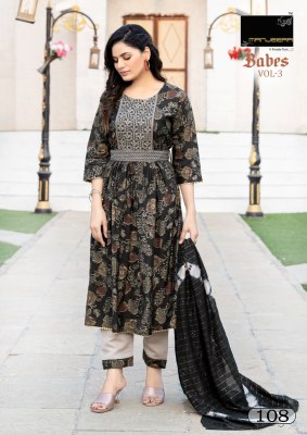 Manjeera by babes 3 modal printed readymade suit with belt catalogue at low rate readymade suit catalogs