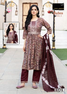 Manjeera by babes 3 modal printed readymade suit with belt catalogue at low rate readymade suit catalogs