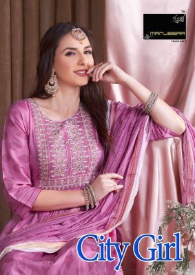 Manjeera city girl nyra cute 3 pice ready made suits wholesale rate  kurtis catalogs