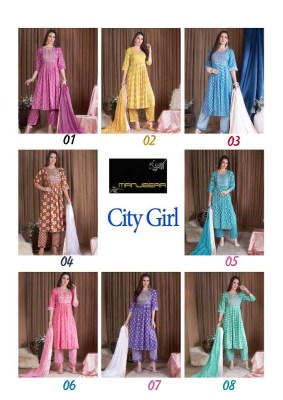 Manjeera city girl nyra cute 3 pice ready made suits wholesale rate  kurtis catalogs