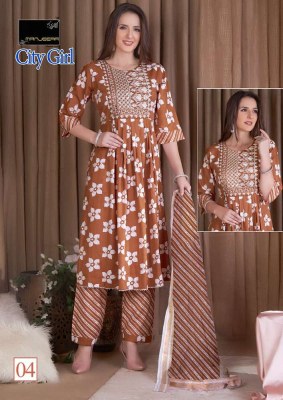 Manjeera city girl nyra cute 3 pice ready made suits wholesale rate  kurtis catalogs