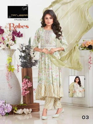 Manjeera new babes 3 pice Capsule Print Frock style With belt Kurti catalogue wholesaler  kurtis catalogs