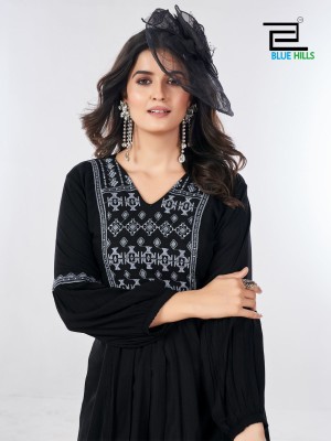 Manu Bhaker by Blue hills Reyon wrinkle neck embroidered western top catalogue at amavi expo western wear catalogs