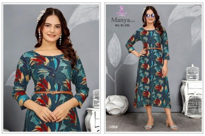 Manya vol 1 by Poonam Designer Premium Quality Reyon gown with belt collection kurtis catalogs