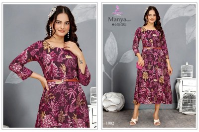Manya vol 1 by Poonam Designer Premium Quality Reyon gown with belt collection kurtis catalogs