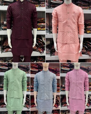 Manyavar 5 presenting Heavy banglori silk Mens kurta payjama and koti catalogue kurta pajama