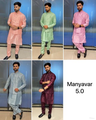 Manyavar 5 presenting Heavy banglori silk Mens kurta payjama and koti catalogue kurta pajama