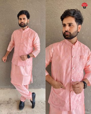 Manyavar 7 lunch Heavy banglori silk mens Kurta with koti and pajama catalogue at affordable rate Mens