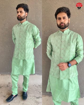 Manyavar 7 lunch Heavy banglori silk mens Kurta with koti and pajama catalogue at affordable rate kurta pajama