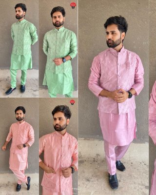 Manyavar 7 lunch Heavy banglori silk mens Kurta with koti and pajama catalogue at affordable rate kurta pajama