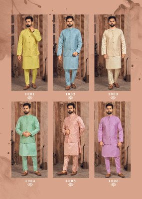 Manyavar vol 2 present heavy banglori silk kurta payjama and koti catalogue kurta pajama