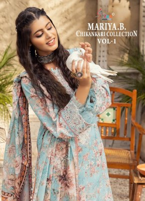 Maria B chikankari vol 1 by Shree fab pure cotton embroidered unstitched dress material catalogue at affordable rate Shree fab