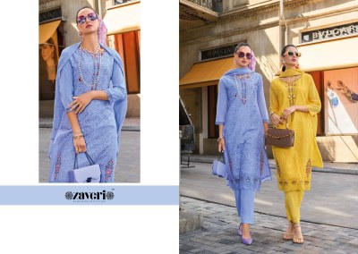 Maruel by Zaveri cotton embroidered fancy kurti pant and dupatta catalogue at low rate kurti pant with dupatta Catalogs