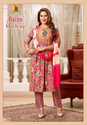 Mashup vol 2 by Master nayra cut reyon foil printed flared kurti pant and dupatta catalogue at low rate readymade suit catalogs