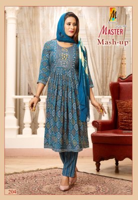 Mashup vol 2 by Master nayra cut reyon foil printed flared kurti pant and dupatta catalogue at low rate readymade suit catalogs