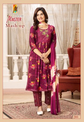 Mashup vol 2 by Master nayra cut reyon foil printed flared kurti pant and dupatta catalogue at low rate readymade suit catalogs