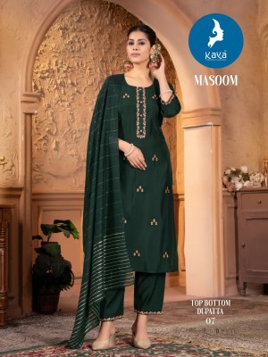 Masoom by kaya roman silk super quality fancy kurti pant and dupatta catalogue readymade suit catalogs