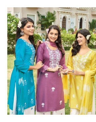 Master Lucknowi Luxe Rayon Lucknowi Kurti And Plazo Set With Sinduri Dupatta Wholesale kurtis catalogs