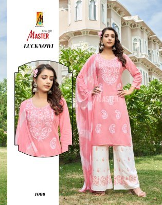 Master Lucknowi Luxe Rayon Lucknowi Kurti And Plazo Set With Sinduri Dupatta Wholesale kurtis catalogs