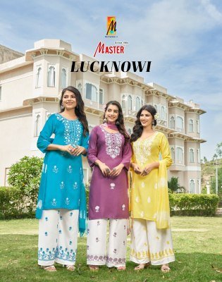 Master Lucknowi Luxe Rayon Lucknowi Kurti And Plazo Set With Sinduri Dupatta Wholesale kurtis catalogs