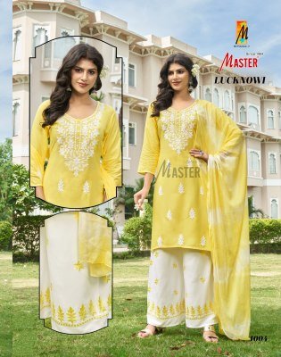 Master Lucknowi Luxe Rayon Lucknowi Kurti And Plazo Set With Sinduri Dupatta Wholesale kurtis catalogs