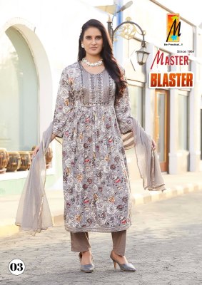 Master by Blaster reyon printed ghera kurti pant and dupatta catalogue at low rate readymade suit catalogs