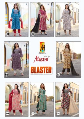 Master by Blaster reyon printed ghera kurti pant and dupatta catalogue at low rate readymade suit catalogs