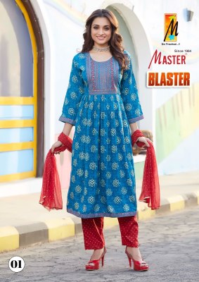 Master by Blaster reyon printed ghera kurti pant and dupatta catalogue at low rate readymade suit catalogs