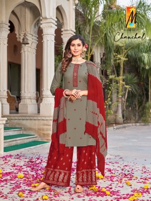 Master by Chanchal heavy reyon tie n full buties embroidered work readymade suit catalogue at low rate readymade suit catalogs