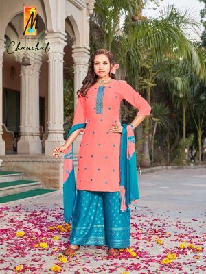 Master by Chanchal heavy reyon tie n full buties embroidered work readymade suit catalogue at low rate readymade suit catalogs