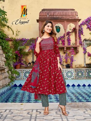 Master by Elegant heavy reyon scrin print with embroidered kurti pant and dupatta catalogue at amaviexpo readymade suit catalogs