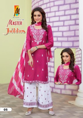 Master by Jhakkas fancy reyon embroidered kurti palazzo and dupatta catalogue at low rate readymade suit catalogs