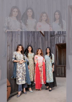 Master by Khushi reyon foil printed flared kurti pant and dupatta catalogue readymade suit catalogs