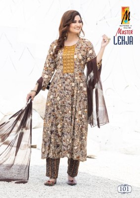 Master by Lehja reyon printed flared kurti pant and dupatta catalogue at low rate readymade suit catalogs