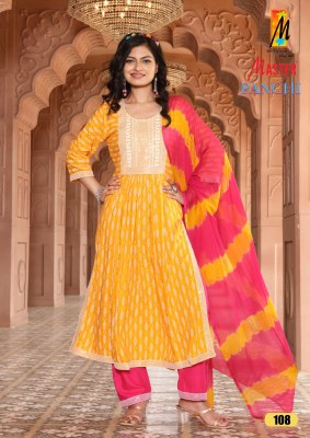 Master by Panchi printed reyon flared readymade suit catalogue at wholesale price readymade suit catalogs