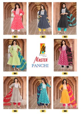 Master by Panchi printed reyon flared readymade suit catalogue at wholesale price readymade suit catalogs