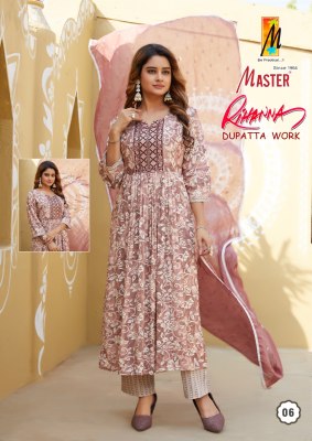 Master by Rihana Ghera Capsule print fancy kurti pant and dupatta catalogue at low rate readymade suit catalogs