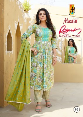 Master by Rihana Ghera Capsule print fancy kurti pant and dupatta catalogue at low rate readymade suit catalogs