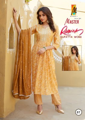 Master by Rihana Ghera Capsule print fancy kurti pant and dupatta catalogue at low rate readymade suit catalogs