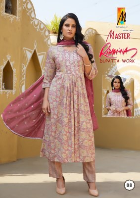 Master by Rihana Ghera Capsule print fancy kurti pant and dupatta catalogue at low rate readymade suit catalogs