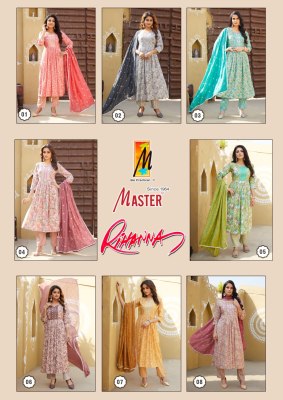 Master by Rihana Ghera Capsule print fancy kurti pant and dupatta catalogue at low rate readymade suit catalogs