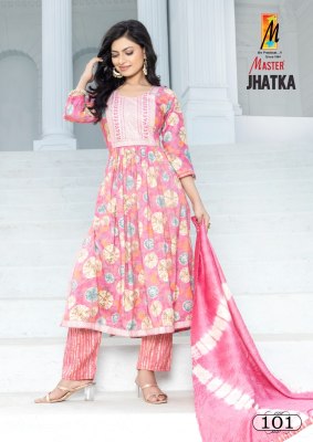 Master by jhatka capsul print nayra cut three side work kurti pant and dupatta catalogue at low rate readymade suit catalogs