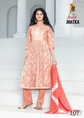 Master by jhatka capsul print nayra cut three side work kurti pant and dupatta catalogue at low rate readymade suit catalogs