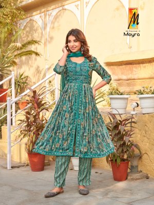 Master present Mayra Heavy capsule foil print Nyra cut kurti pant and dupatta catalogue readymade suit catalogs