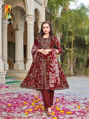 Master present Mayra Heavy capsule foil print Nyra cut kurti pant and dupatta catalogue readymade suit catalogs