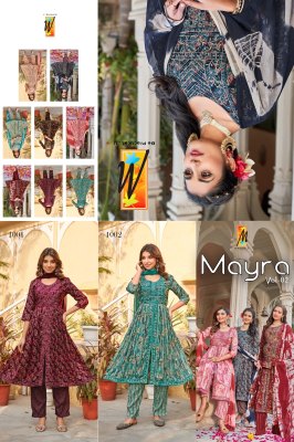 Master present Mayra Heavy capsule foil print Nyra cut kurti pant and dupatta catalogue readymade suit catalogs