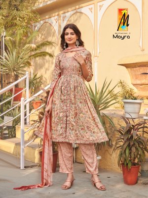 Master present Mayra Heavy capsule foil print Nyra cut kurti pant and dupatta catalogue readymade suit catalogs