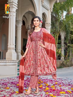 Master present Mayra Heavy capsule foil print Nyra cut kurti pant and dupatta catalogue readymade suit catalogs