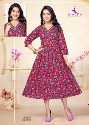 Mayra by Sugar pure heavy chanderi printed umbrella kurti catalogue kurtis catalogs